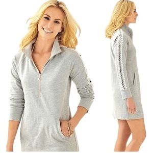 Lilly Pulitzer Women’s Long Sleeve Skipper Popover Dress, Size XS. Gray & white